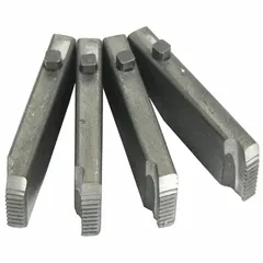 Pipe dies for threading machines, designed for cutting NPT right-hand threads on 1/4 in to 3/8 in pipe. Made of stainless steel, these dies are intended for use with Rothenberger Snap-O-Matic heads. Suitable for general pipe threading applications.