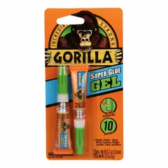 This general purpose instant adhesive is supplied as a 2-pack of 0.1 fl oz clear gel tubes. It bonds plastic materials and complies with 29 CFR 1910.1200 standards. Suitable for maintenance, repair, and assembly tasks in industrial settings.