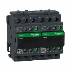 Reversing IEC contactor with 3 poles and 3 normally open contacts rated at 25 A. Coil voltage is 48 V AC at 60 Hz; no integrated surge suppression. Used to reverse three-phase motor direction in applications such as conveyors, hoists, and pumps.