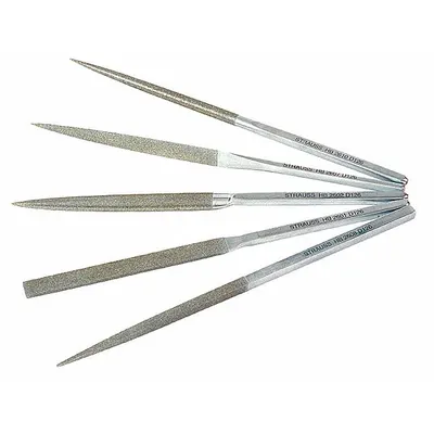 STRAUSS Habilis File Set: Equaling/Half Round/Round/Square/Triangular, 215 mm Lg without Tang - Diamond-Coated Needle File Sets