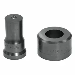 Round punch and die set for producing 15/16-inch diameter holes in metal. Compatible with Edwards ironworker models IW55, IW65, IW100, and IW120 (55 to 120 ton capacity). Used in structural steel fabrication and heavy-duty punching applications.