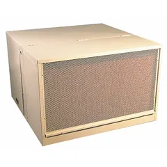This single-inlet ducted evaporative cooler is designed for residential use in dry climates. It measures 32 1/4 in x 42 in x 47 in with a 12 in pad thickness and operates on 120V AC. The unit includes a factory-installed drive package and is powered by a 1 hp motor.