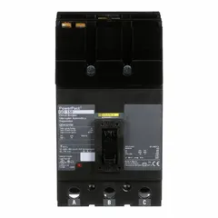 Molded case circuit breaker for I-Line panelboards, rated 150 A at 240V AC with a maximum interrupting rating of 25kA. Three-pole unit with ABC phase connection, fixed instantaneous trip, and lug terminals. Provides overcurrent protection in power distribution systems.