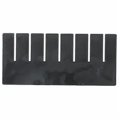 This black plastic divider is designed for use with LEWISBINS ESD divider boxes, specifically model DC1050-XL. It measures 9 5/8 in by 4 3/8 in and helps organize components within storage bins, reducing static discharge risk in sensitive environments.