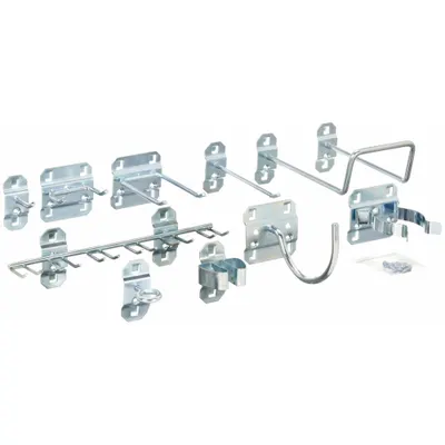 OEM Pegboard Hook Assortment Kit: 46 Hooks, Hanging, Surface, Silver - Hook & Toolholder Assortments for Square-Hole Pegboard
