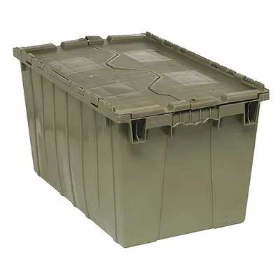 QUANTUM STORAGE SYSTEMS Attached Lid Tote: 16.5 gal, 25 3/8 in x 16 1/4 in x 13 3/4 in - Colored Attached-Lid Totes with Two-Piece Lids