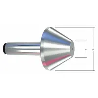 This bull head live center features an MT5 taper shank, a 1.25-inch point diameter, and a 4.15-inch head diameter. It is used to support workpieces during turning operations on lathes, providing stable support for heavy or large-diameter parts