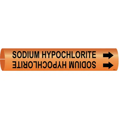 BRADY Pipe Marker: Sodium Hypochlorite, Orange, Black, Fits 3/4 to 1 3/8 in Pipe O.D. - Sodium Hypochlorite Snap-On Pipe Markers