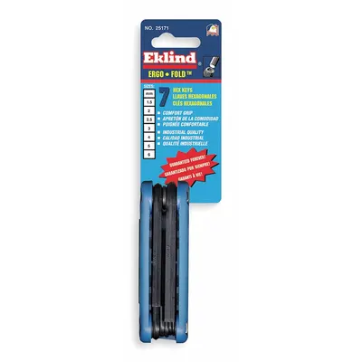 EKLIND Hex Key Set: 1 - 5 Pieces, Fold-Up Hex, Folding, Metric, Std End, Short - Folding Key Sets