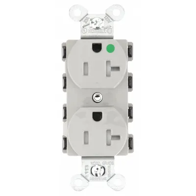 HUBBELL Receptacle: Hospital Grade Fed. Spec., Duplex, 5-20R, Gray, 125V AC, 20 A - General Purpose Receptacles