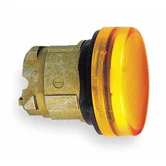 Orange smooth pilot-light head for the XB4 series. Designed for 22 mm panel mounting and compatible with BA9 lamp modules. Used for visual indication of machine status in industrial control panels.