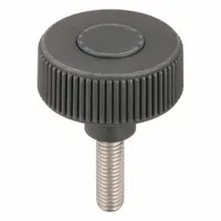Hand Knob: Knurled, Plastic w/ SS Thread, M10 Thread, 30 mm Thread Lg, 50 mm Dia, Gray (MPN K0261.5210X30)