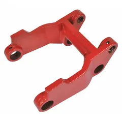 This steel wheel frame is a replacement component for pallet jacks, supporting the load wheels for smooth movement during material handling. It is finished in red and is used in warehouses, distribution centers, and industrial facilities.