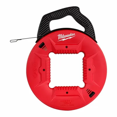 MILWAUKEE Fish Tape: 100 ft Lg, Manual Wind Tape Retraction, Flat Tape Shape - Steel Fish Tapes