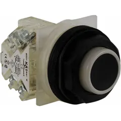 Momentary push button operator with extended profile for easy actuation through enclosures. Non-metallic button material resists corrosion. 30 mm mounting size. Part of the 9001SK series.