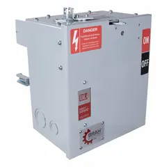 Obsolete GE-style fusible bus plug for industrial electrical distribution systems. Rated 240V, 3-phase, 4-wire with ground. Includes weather stripping. Fits Gen Electric Flex-A-Plug systems.