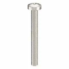 Pan head machine screw with M5x0.80 thread, 45 mm length, made from 316 stainless steel with a plain finish. Features a Phillips drive (#2 size). Supplied in a 10-pack. Suitable for general fastening applications where corrosion resistance is required.