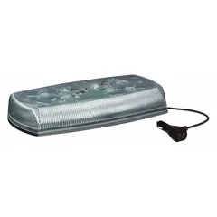 LED mini light bar with SAE J845 Class 1 rating for high-visibility warning applications. Features magnetic mount for temporary installation on steel surfaces and lighter plug connection. Offers 18 selectable flash patterns to suit various signaling needs.