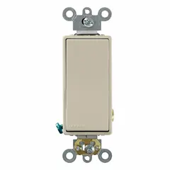 Single-pole maintained rocker switch rated 20 A at 120/277V AC. Non-illuminated ivory finish. For flush wall-mount installation to control lighting or other loads from one location in commercial and industrial environments.