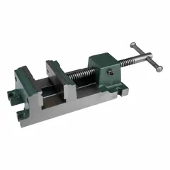 This Dayton quick-release drill press vise features smooth jaws for secure workpiece holding. With a maximum jaw opening of 6-3/4 inches and a throat depth of 2-1/8 inches, it accommodates medium-sized parts in drilling, milling, and tapping operations.