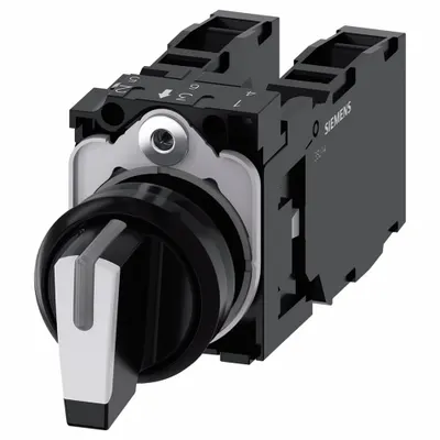 Siemens Selector Switch: 22 mm Panel Mounting Size, 3 Positions, Short Lever, 2NO/2NC - Illuminated Selector Switches