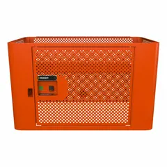 Add-on component for starter utility carts, featuring a single door mesh storage unit with lockable latch. Designed to secure tools and supplies in workshops, maintenance areas, and job sites.