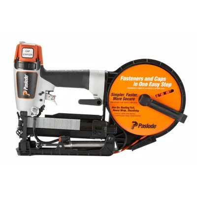 PASLODE Staple Gun: For 3/8 in Staple Wd, For 18 ga Staple Gauge - Air-Powered Cap Staplers