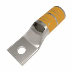 Copper one-hole compression lug for terminating 3/0 AWG stranded copper wire to a 3/8 in stud. Suitable for use in electrical panels, switchgear, and power distribution systems requiring a secure, low-resistance connection.