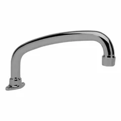 Cast brass gooseneck spout with chrome finish and aerated flow at 0.5 gpm. Includes two mounting bolts and nuts. Spout reach is 10 inches. Suitable for lavatory faucets in commercial or institutional settings.