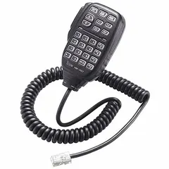 The ICOM HM207 is a push-to-talk speaker microphone designed for use with ICOM 2730A and ID5100A series radios. It features a 23-inch cord and a modular connector, enabling convenient communication in mobile or base station setups. The black housing integrates a speaker for clear audio reception.