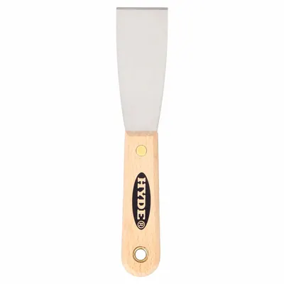 HYDE Putty Knife: Bld. Mat. Carbon Steel, Hdl. Mat. Hardwood, Stiff - Standard Scrapers