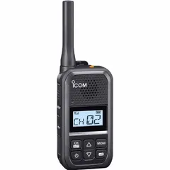 UHF analog handheld two-way radio with 2 W output and 16 channels. Features an alphanumeric display for channel identification and a Li-Ion battery providing up to 15 hours of operation. Requires an FCC license for operation. Suitable for business communication in environments such as warehouses, manufacturing facilities, and building management.