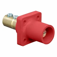 This LEVITON Series 16 single pole male receptacle is rated at 400 A and features a straight taper nose mating configuration with double set screw termination. It is designed for high-current industrial power distribution applications requiring secure connections, such as in manufacturing and heavy equipment environments.