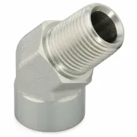Hydraulic Hose Adapter: 1/8 in x 1/8 in Fitting Size, Female x Male, NPTF x NPTF, Rigid, 45° Elbow (MPN 1/8 CD45-SS)