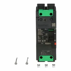 The SQUARE D BGL26040 is a 2-pole B-Frame molded case circuit breaker rated 40 A with a maximum interrupting rating of 100kA at 240V AC. It features fixed instantaneous trip settings and Everlink Lug terminals on both line and load sides. This breaker is used for overcurrent protection in commercial and industrial power distribution panels, motor control centers, and switchboards.