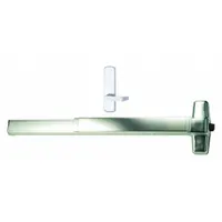 This rim-type exit device features a touchbar push pad and lever outside trim, constructed of aluminum. It is ADA compliant and suitable for commercial doors up to 3 ft wide, providing reliable egress in facilities such as offices, schools, and retail stores