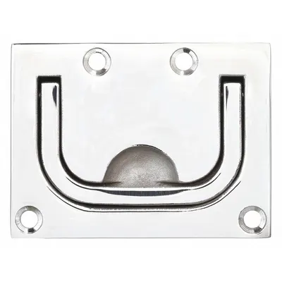 SUGATSUNE Recessed Folding Pull Handle: Unthreaded Holes, Stainless Steel, Silver