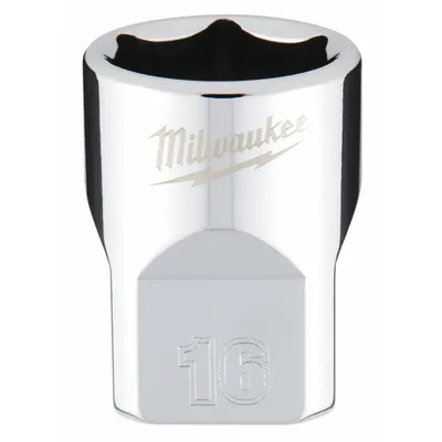 MILWAUKEE Standard Socket: Metric, 3/8 in Drive Size, 16 mm Socket Size, 6-Point - Anti-Roll Hand Sockets