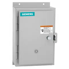 Enclosed non-reversing motor starter with electronic overload protection, rated 40 A, NEMA Size 1-3/4, 3 poles, and 240V AC coil. Includes a pilot light, screw terminals, and two 1NO auxiliary contacts. Suitable for starting and stopping three-phase motors in industrial applications such as conveyors, pumps, fans, and compressors.