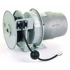 This hazardous location cord reel is rated for Class II, Div 1, Groups E, F, G environments where combustible dusts are present. It features a 50 ft 14 AWG SOOW cord with a bare wire retractable end and is rated for 600V AC. Suitable for use in areas with conductive dusts such as carbon black or metal powders.