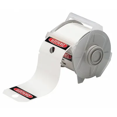 BRADY Pre-Cut Label Stock Roll: Danger, 3 1/4 in x 5 1/4 in, Polyester, White (Gloss) - Brady Danger Tags on Roll