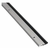 This metal leaf weatherstripping has an aluminum flange and a neoprene bulb insert. It measures 8 ft in length, 1 3/16 in width, and 1 1/16 in height. Used to seal gaps around doors to block drafts, moisture, dust, and noise