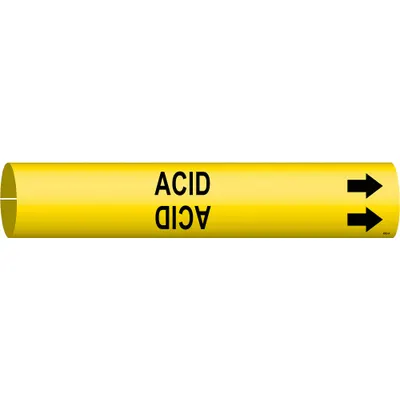 BRADY Pipe Marker: Acid, Yellow, Black, Fits 3/4 to 1 3/8 in Pipe O.D., 1 Pipe Markers - Acid Snap-On Pipe Markers