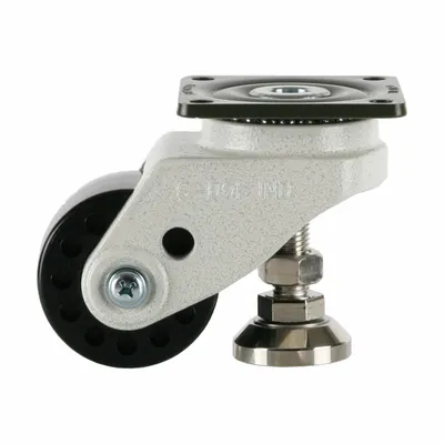FOOT MASTER Plate Caster: Nylon Tread, 75 mm Wheel Dia, 110 mm Mounting Ht - General Purpose Leveling Plate Casters