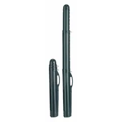 This protective tube case is constructed of black plastic and features a lockable closure for secure transport and storage of long, slender items such as fishing rods, tripods, or surveying tools. With an overall length of 88 inches and width of 9 3/4 inches, it accommodates extended equipment. The case has no wheels.
