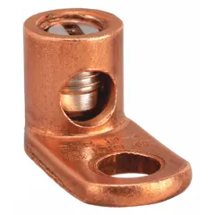 Straight mechanical lug with unplated copper body for terminating or splicing stranded copper conductors. Accepts wire sizes from 14 AWG to 4 AWG and fits a 9/32 in stud. Suitable for use in electrical panels, switchgear, and motor control centers.