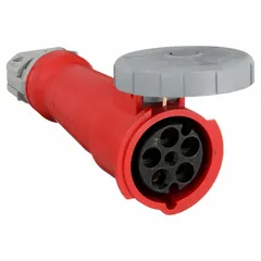 Washdown-rated pin and sleeve connector for industrial power distribution in wet environments. Rated 277/480V AC, three-phase, 60 A, with 4 poles and 5 wires, featuring IEC grounding. Suitable for applications requiring moisture resistance.