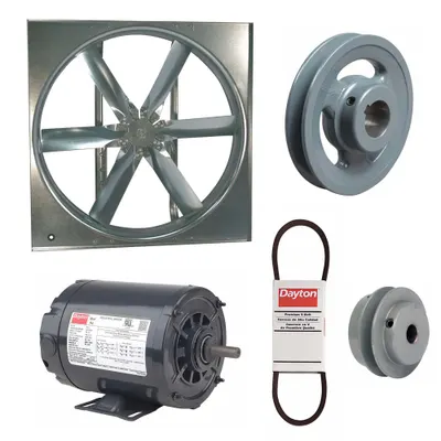 Dayton Supply Fan w/Drive Package: Belt Drive, 24 in Blade, Open Dripproof, 5,292 cfm - Belt-Drive Panel Supply Fans with Drive Package