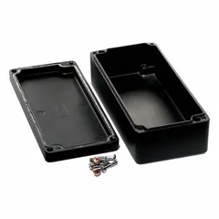 This HAMMOND enclosure measures 6 in x 3 in x 2 in and is constructed of die-cast aluminum. It features a screw-on closure method and meets NEMA 12/13/4/4X/6/6P ratings for protection against dust, washdown, and temporary submersion. Knockouts are not included. Typical applications include housing electrical controls, instruments, and terminals in industrial environments requiring these NEMA ratings.