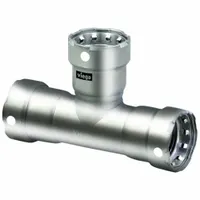 VIEGA MEGAPRESS Crimp Tee Fitting: 1 1/4 in Pipe x 1 1/4 in Pipe x 1 in Pipe Size, FKM (MPN 91655)